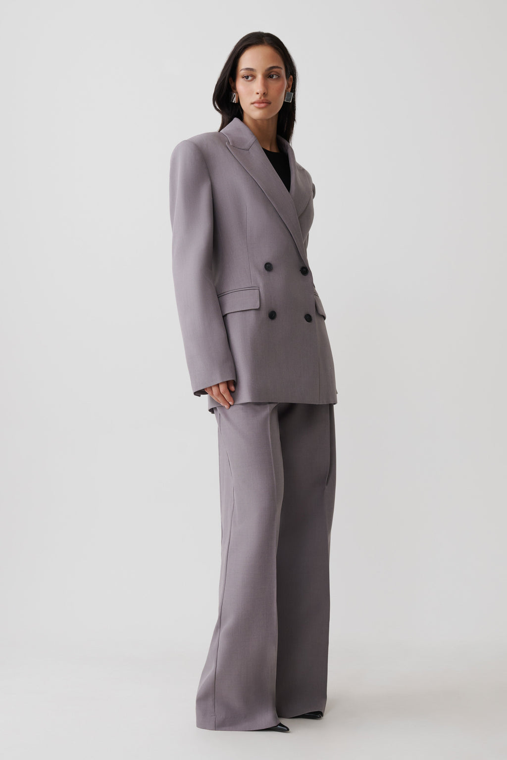 Double Breasted Blazer - Light Grey Marle