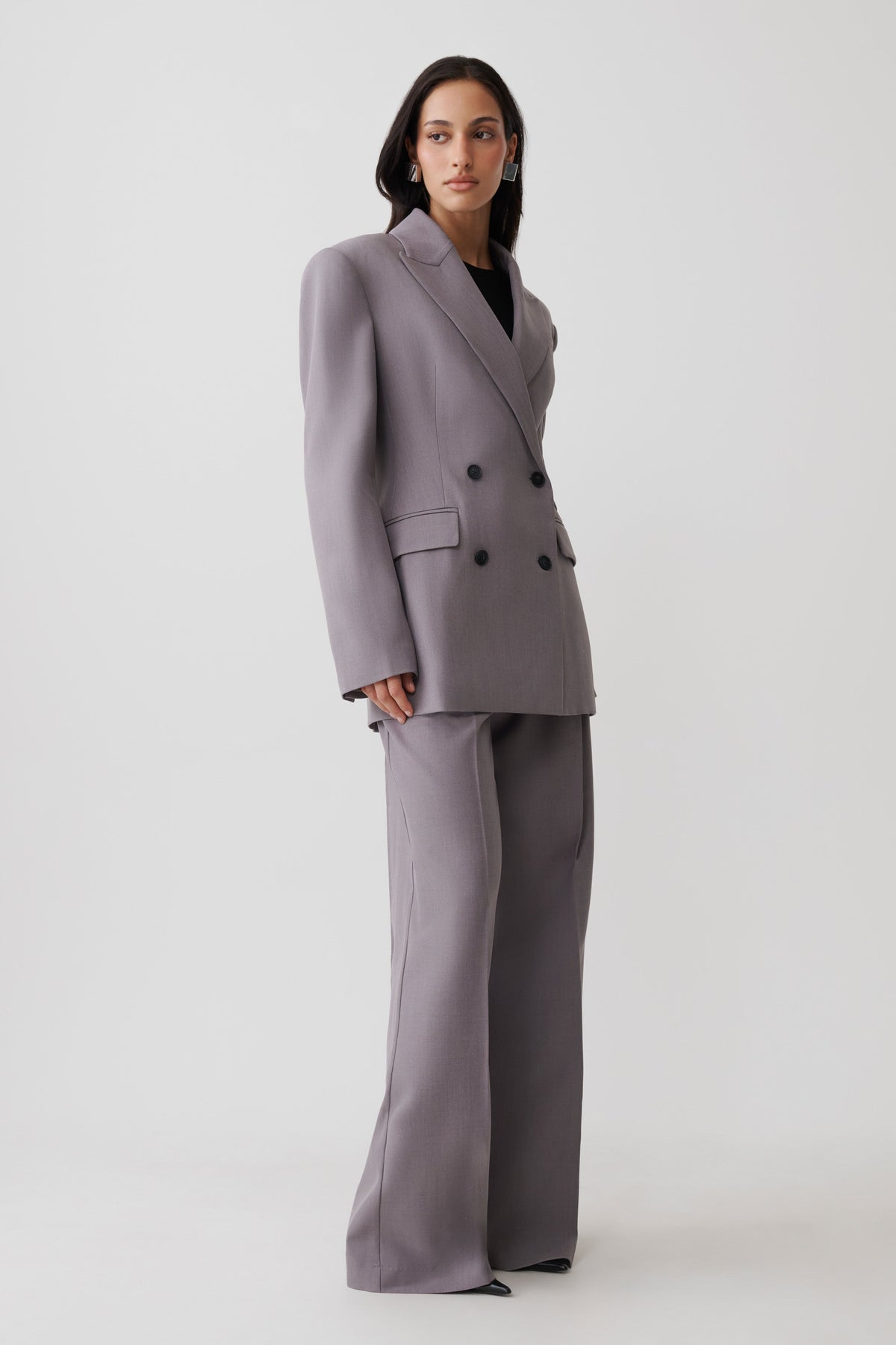 Double Breasted Blazer - Light Grey Marle