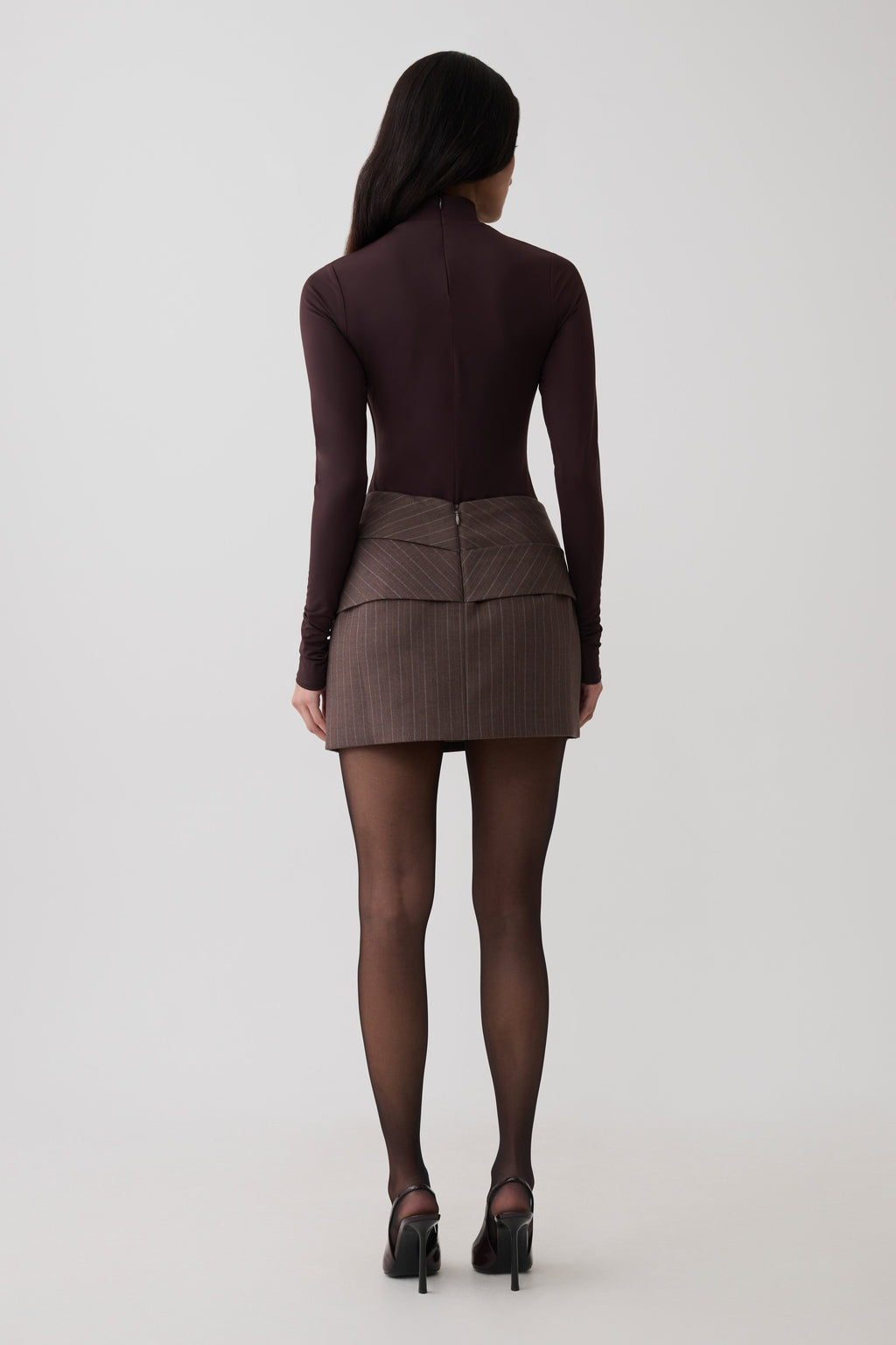 Draped Mini Skirt - Brown Stripe