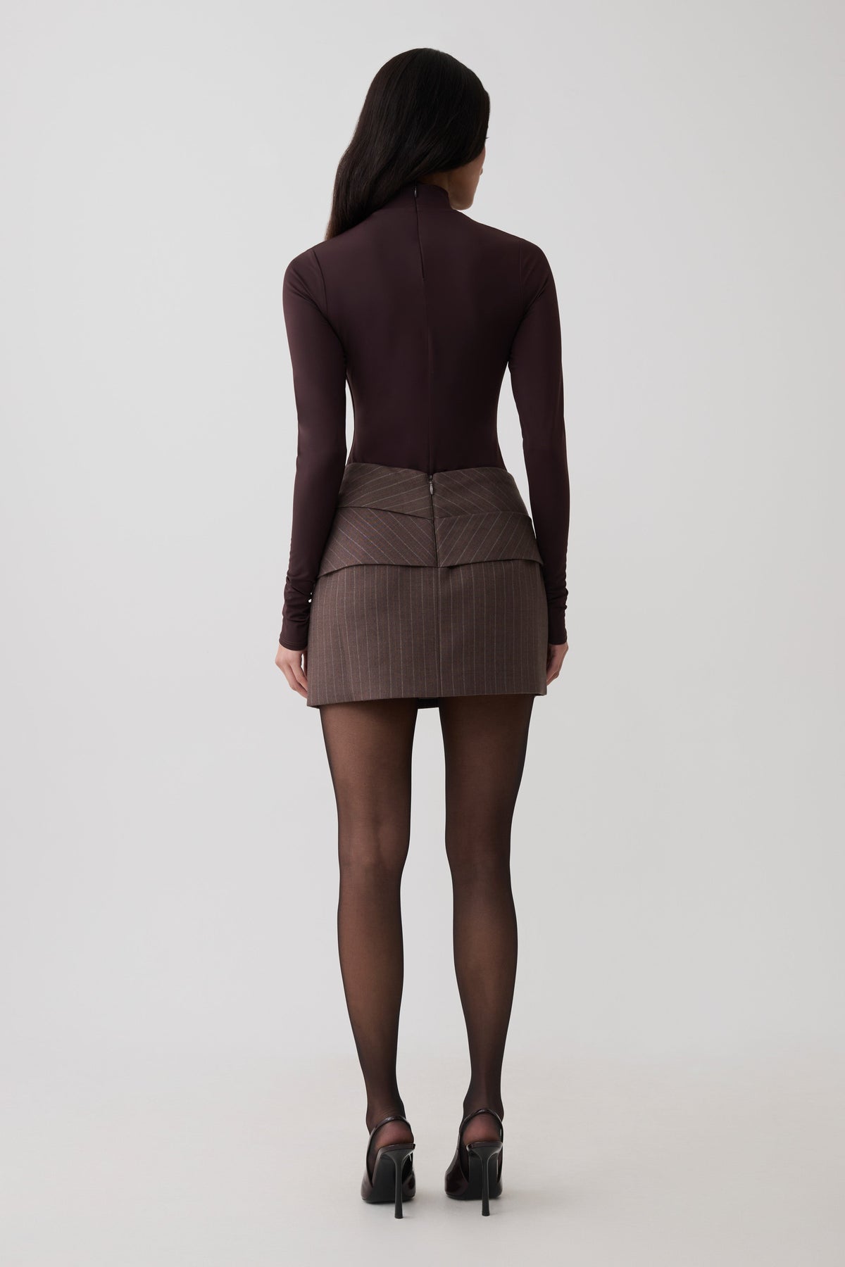 Draped Mini Skirt - Brown Stripe