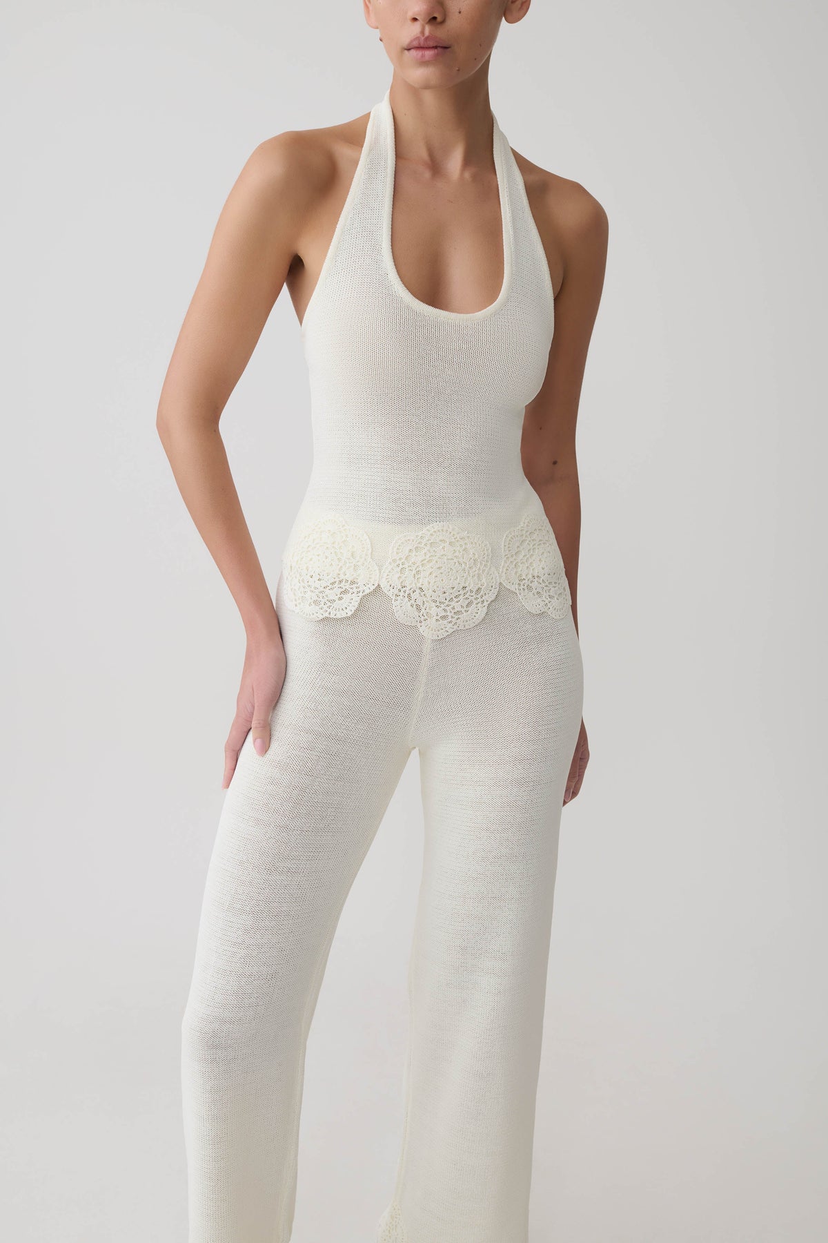 Crochet Halter Longline Top - Ivory