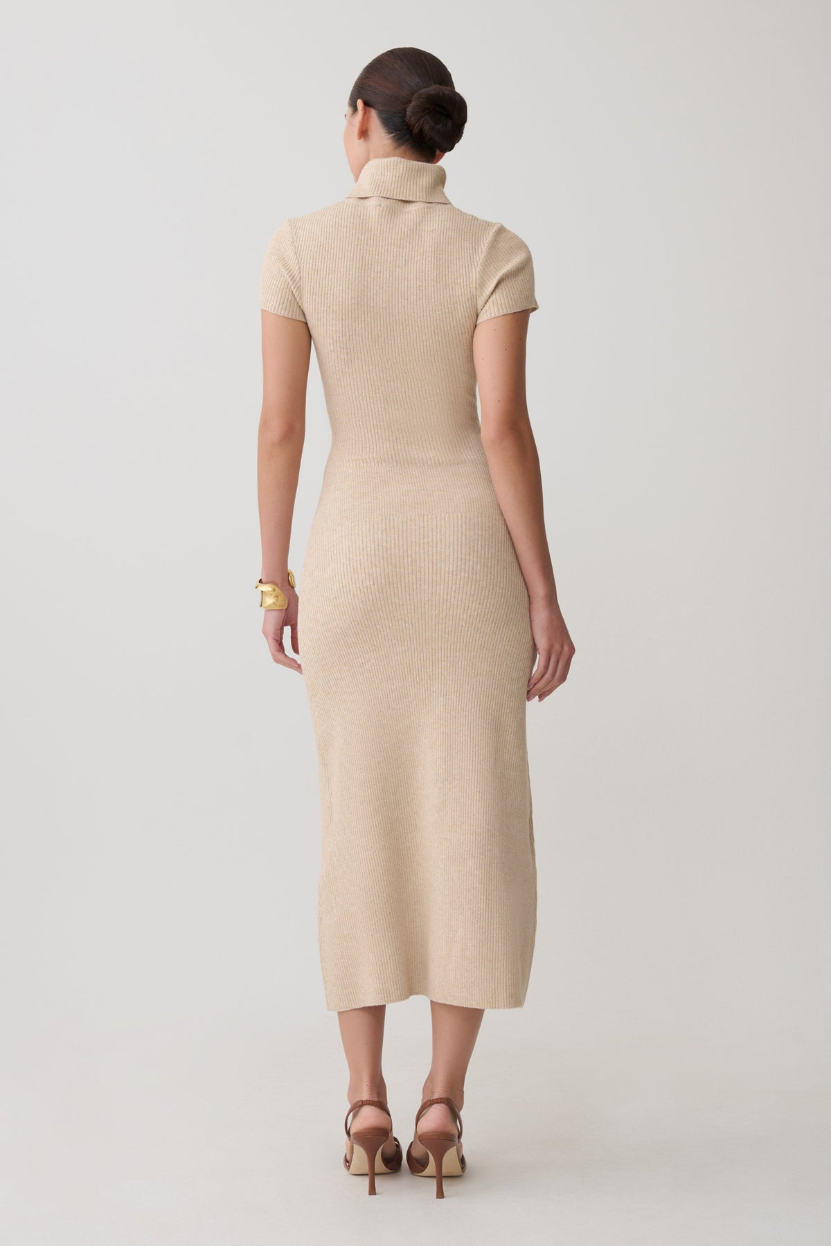 High Neck Knit Midi Dress - Camel