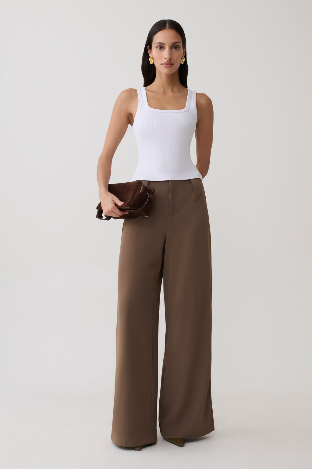 Wide Leg Suiting Trouser - Cacao Brown