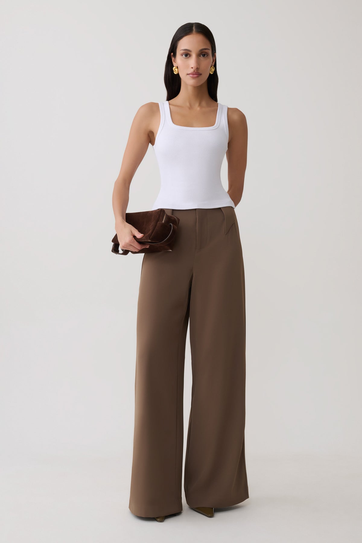 Wide Leg Suiting Trouser - Cacao Brown