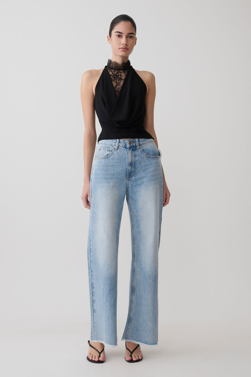 Chiffon & Lace Halter Top - Black