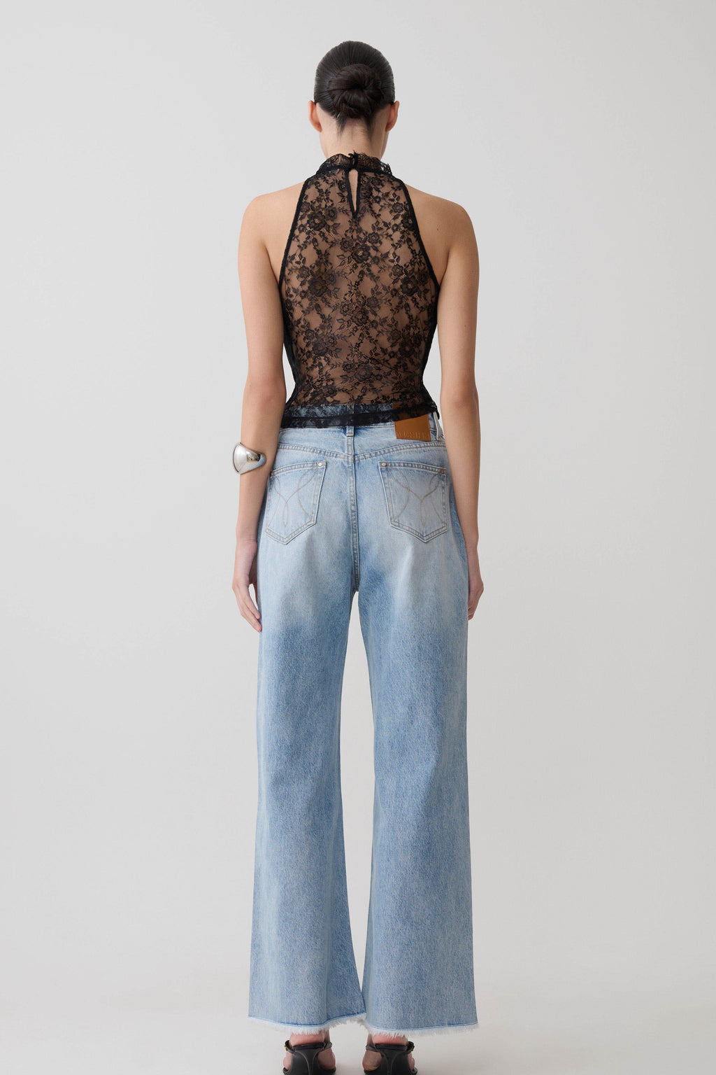 Chiffon & Lace Halter Top - Black