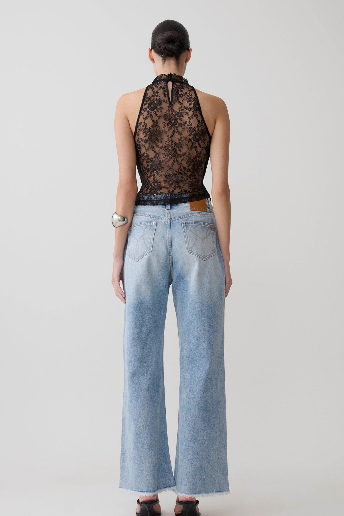 Chiffon & Lace Halter Top - Black