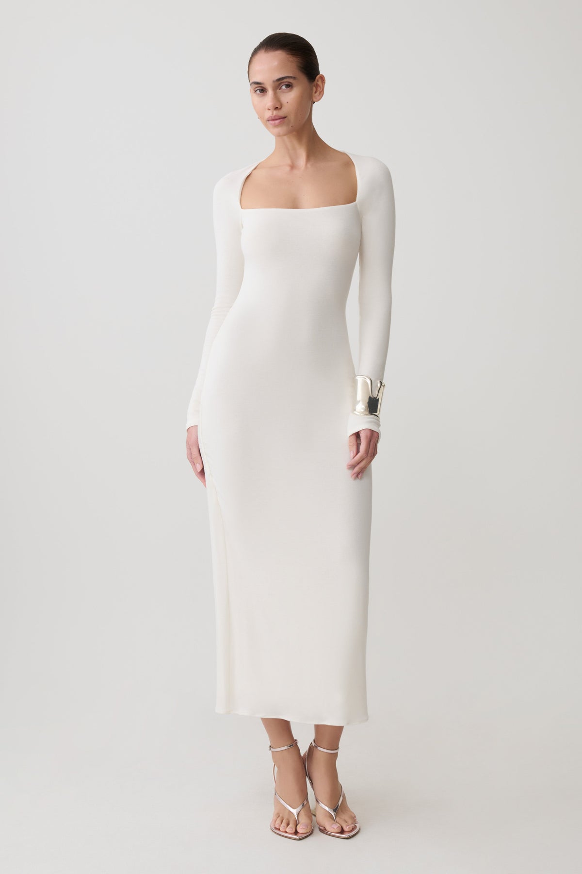 Long Sleeve Midi Dress - White