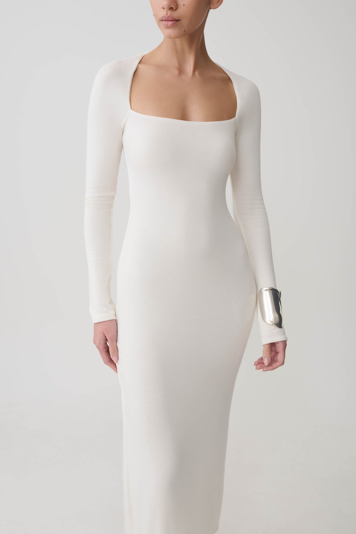 Long Sleeve Midi Dress - White