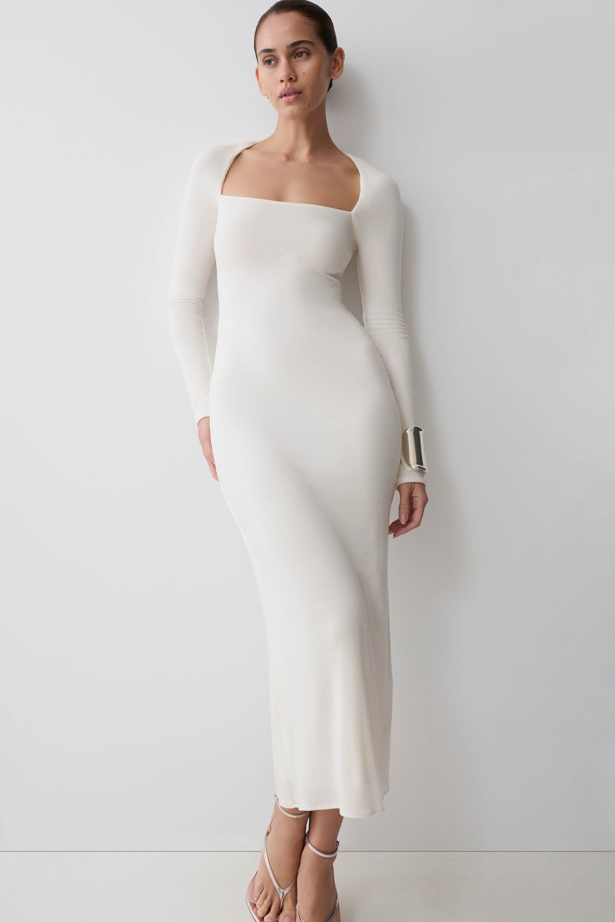 Long Sleeve Midi Dress - White