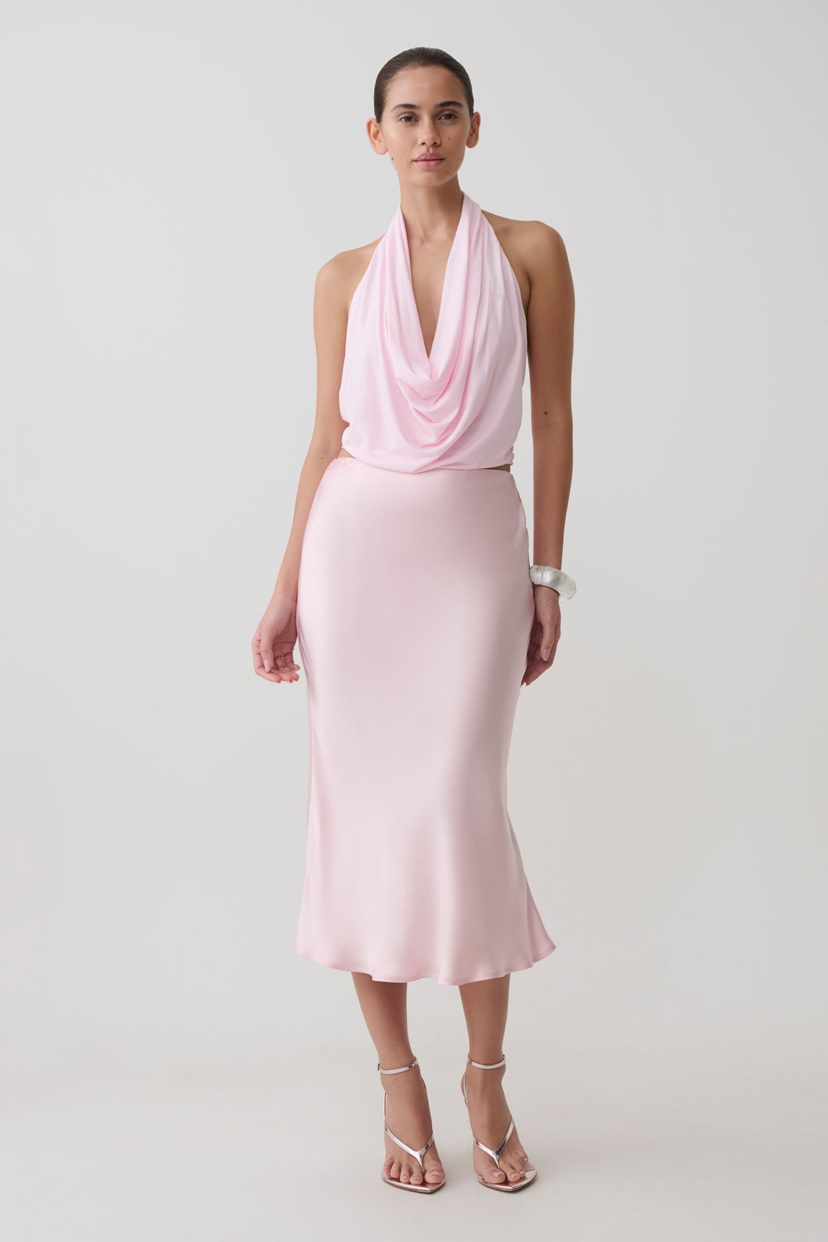 Satin Midi Skirt - Pale Pink