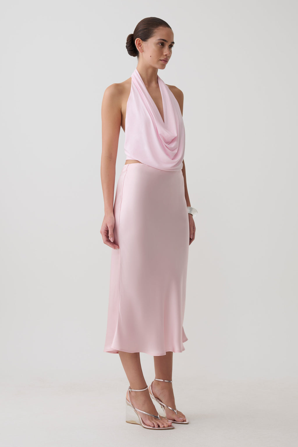 Satin Midi Skirt - Pale Pink