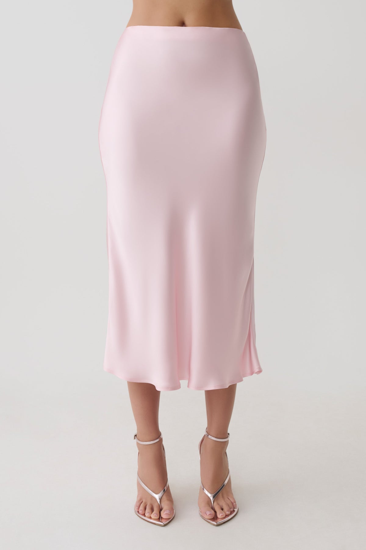 Satin Midi Skirt - Pale Pink