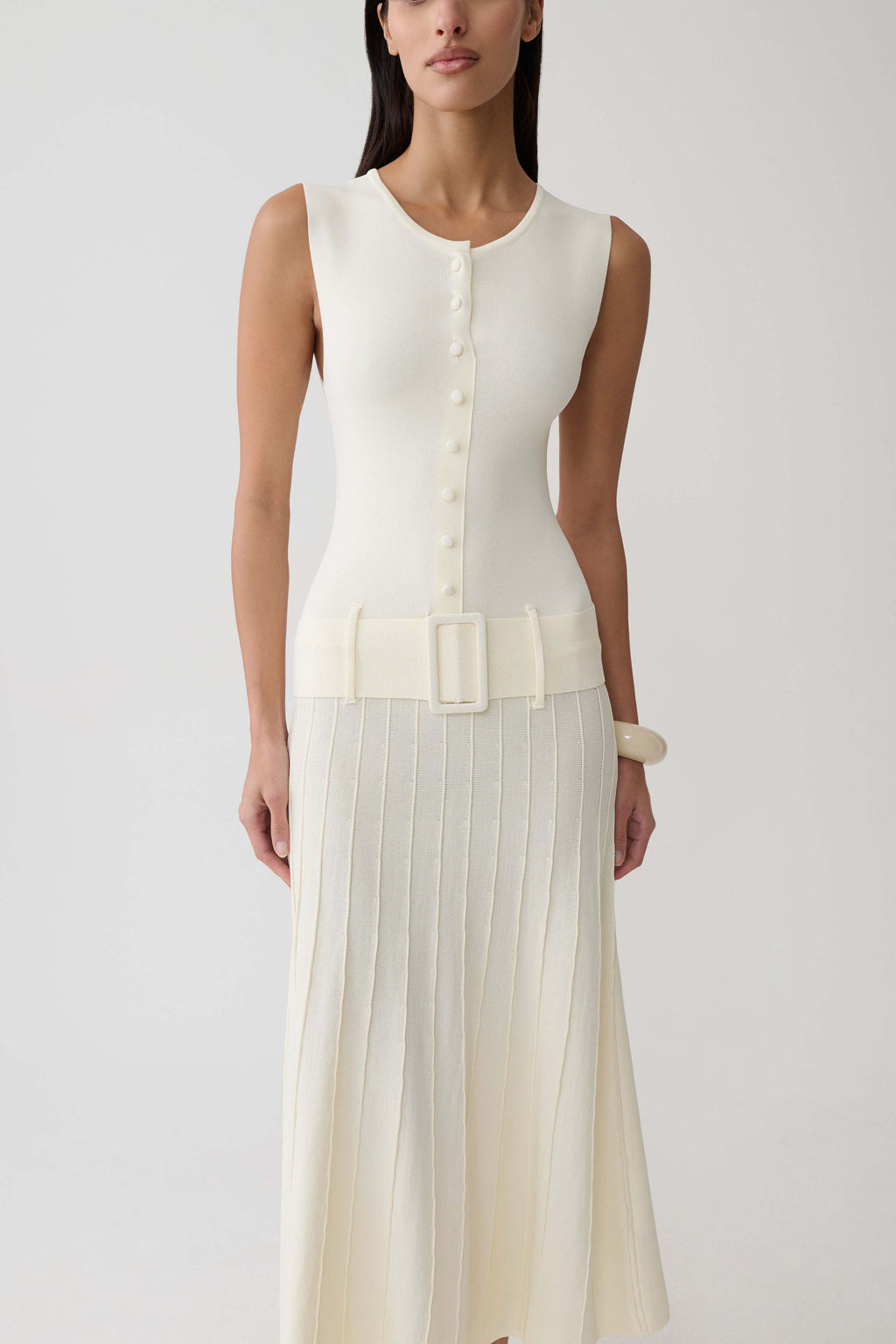 Pleated Midi Dress - Ivory