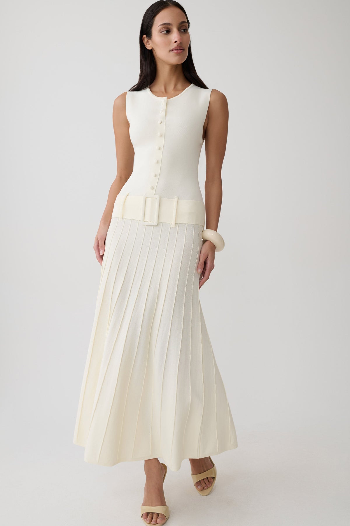 Pleated Midi Dress - Ivory