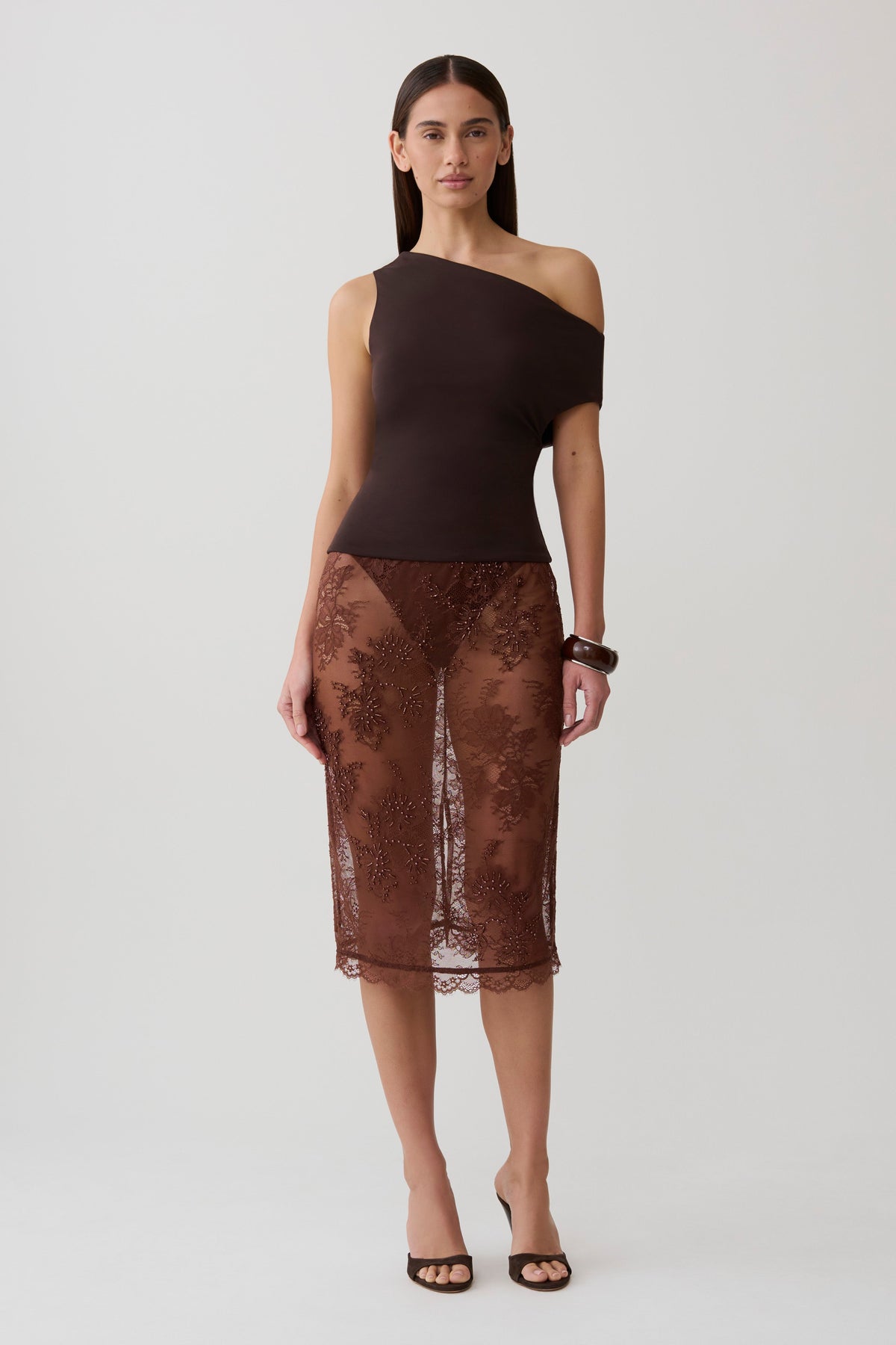 Short Sleeve Draped Hardware Top - Chocolate