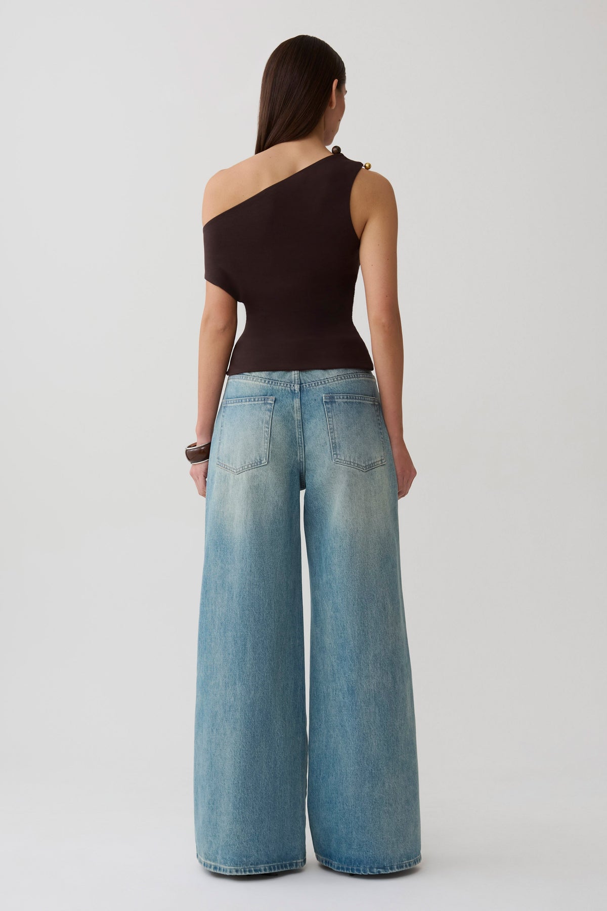 Short Sleeve Draped Hardware Top - Chocolate