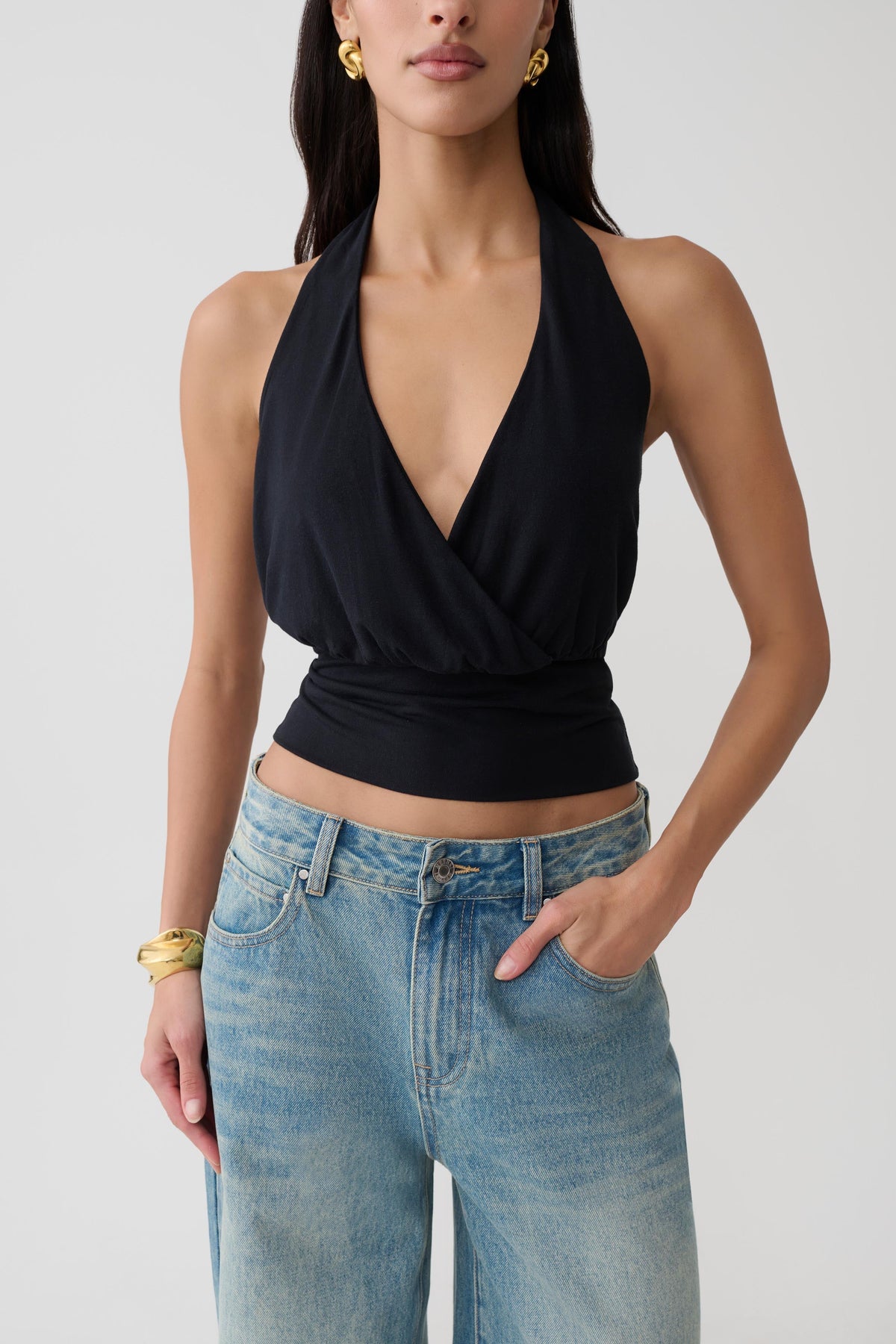 Draped Halter Top - Black