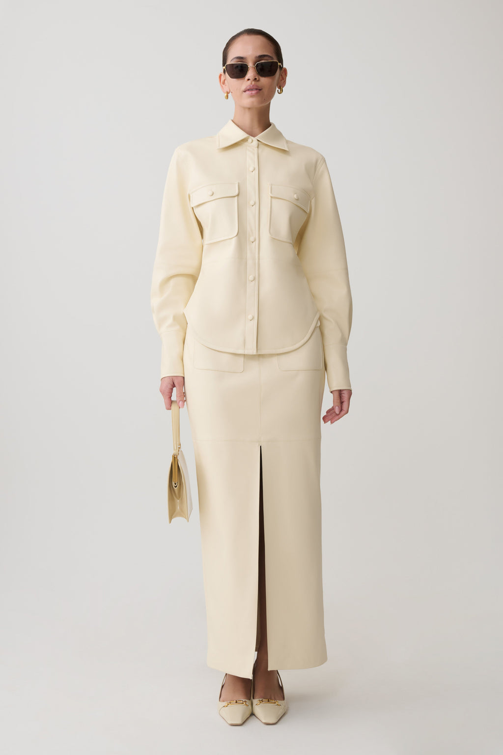 Faux Leather Maxi Skirt - Bone