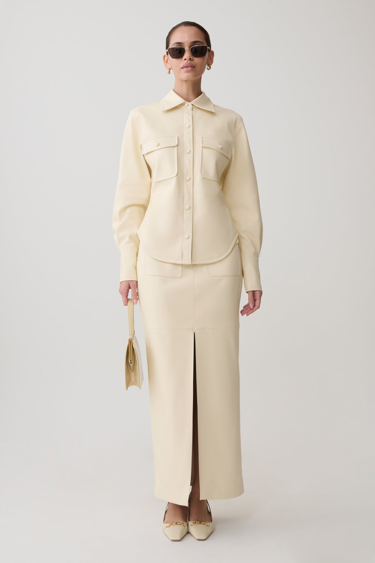 Faux Leather Maxi Skirt - Bone