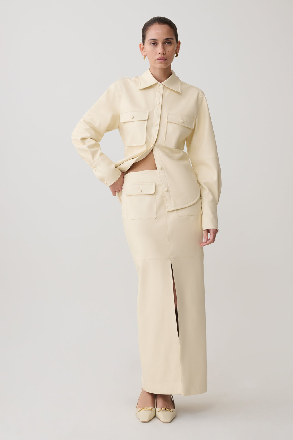 Faux Leather Maxi Skirt - Bone