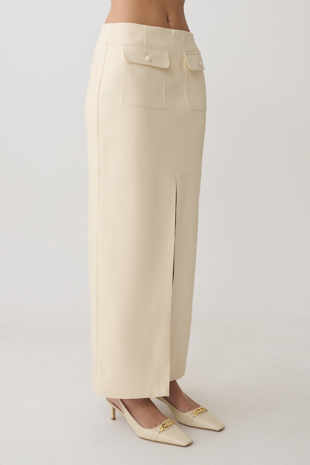 Faux Leather Maxi Skirt - Bone
