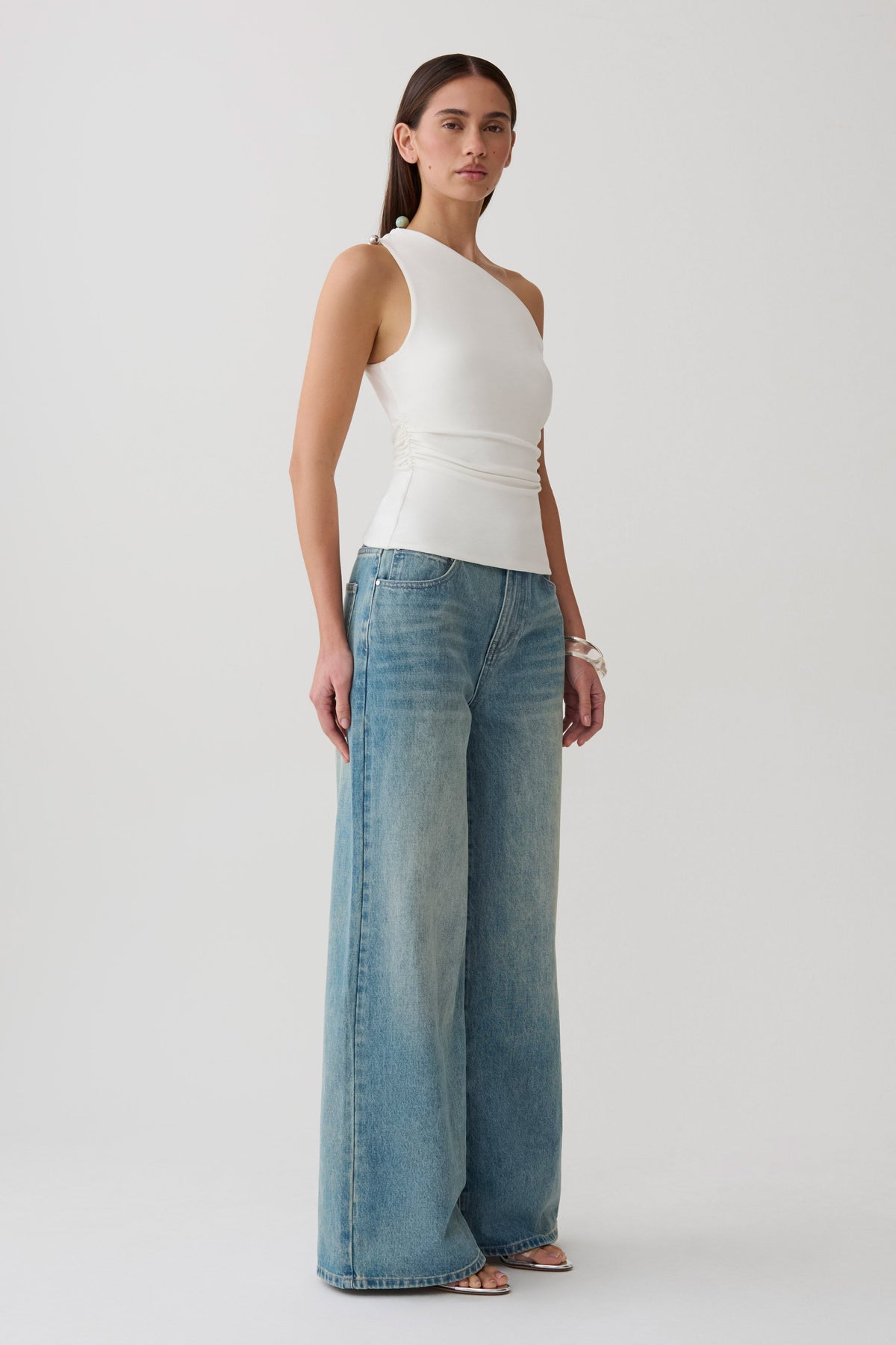 Short Sleeve Draped Hardware Top - Ivory