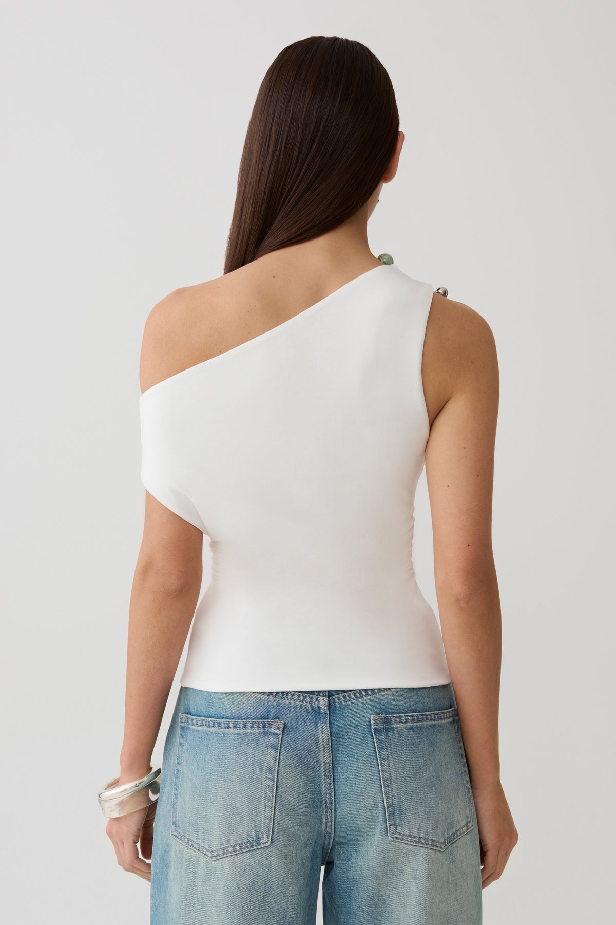 Short Sleeve Draped Hardware Top - Ivory