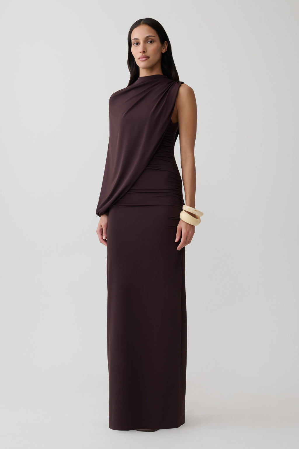 Gather Sleeve Maxi Dress - Chocolate