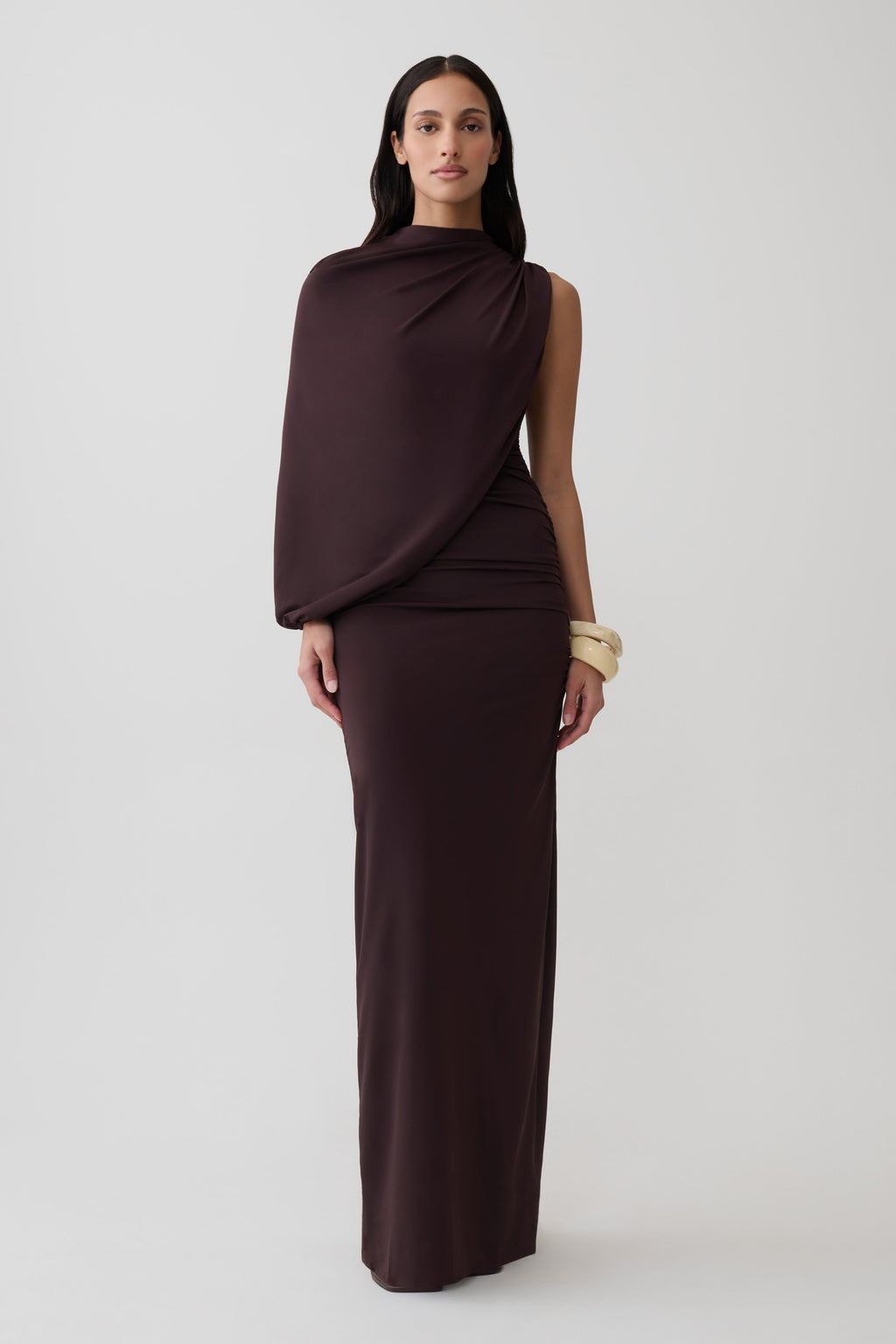 Gather Sleeve Maxi Dress - Chocolate
