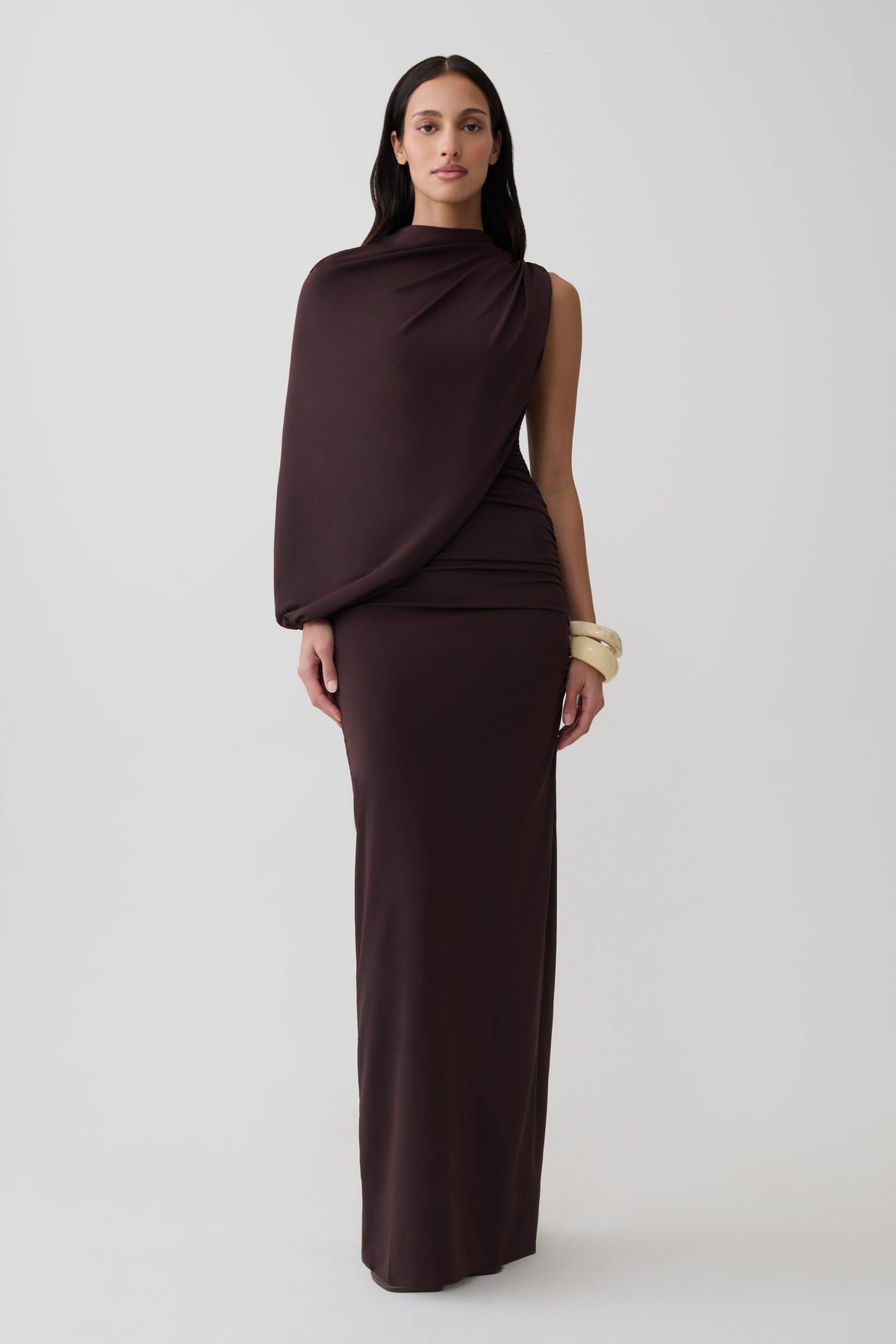 Gather Sleeve Maxi Dress - Chocolate