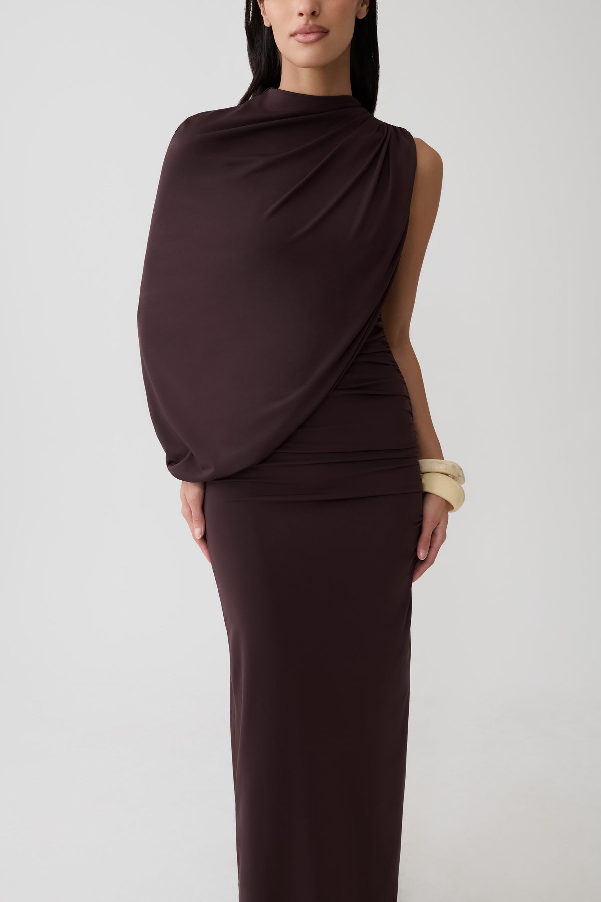 Gather Sleeve Maxi Dress - Chocolate
