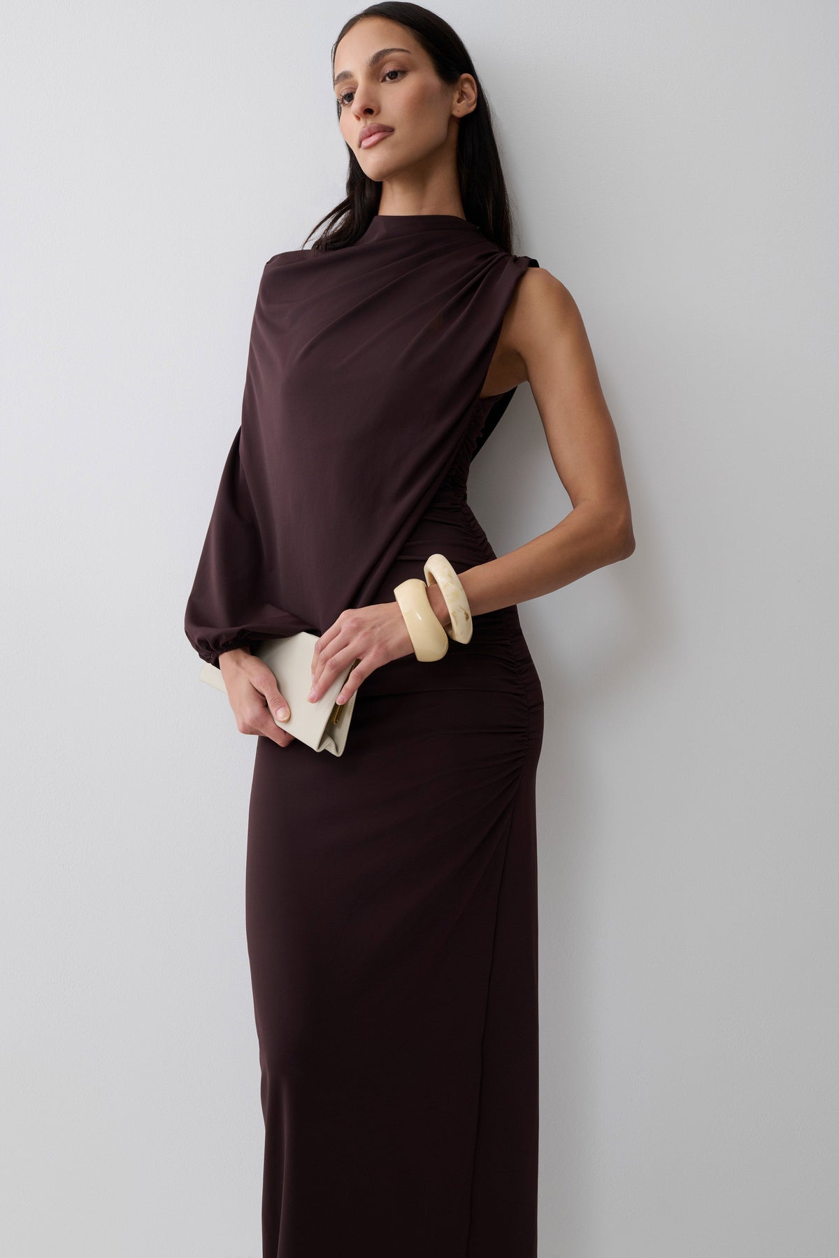 Gather Sleeve Maxi Dress - Chocolate