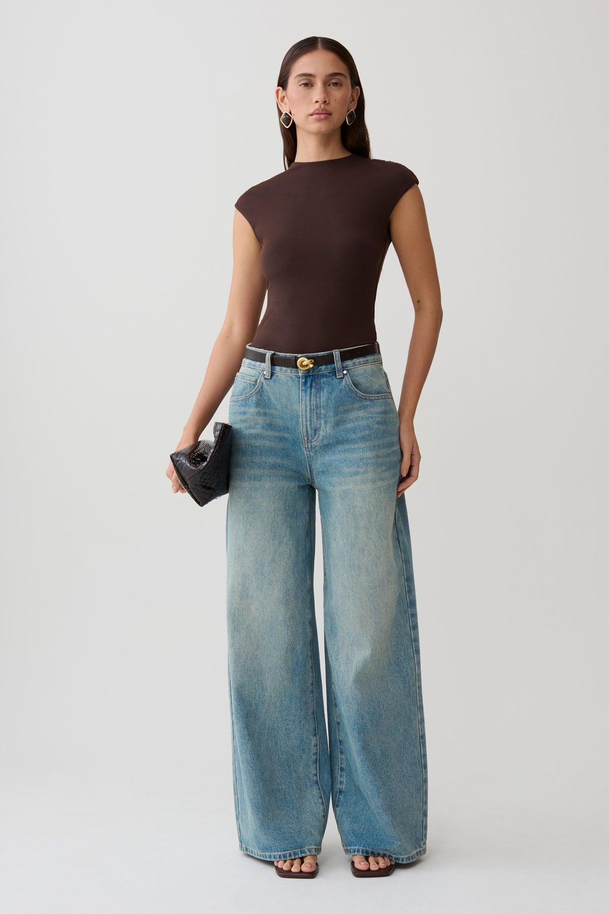 Peached Jersey High Neck Top - Chocolate