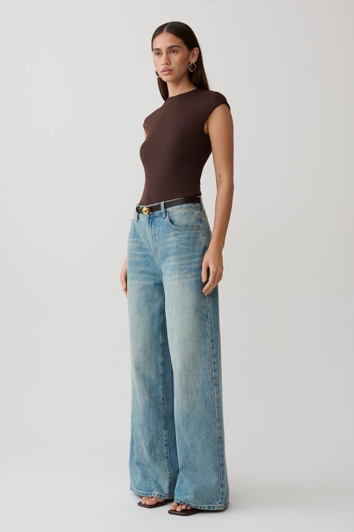 Peached Jersey High Neck Top - Chocolate
