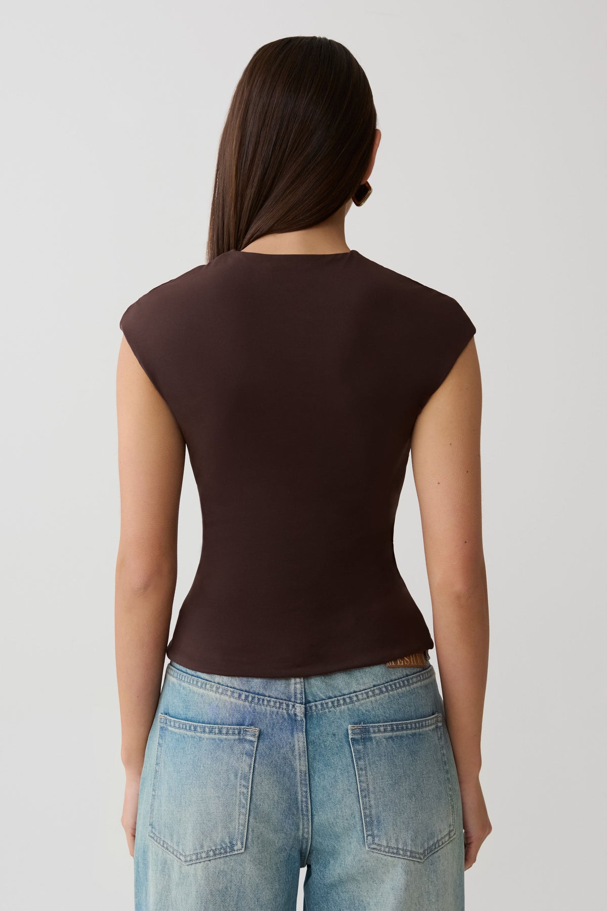 Peached Jersey High Neck Top - Chocolate