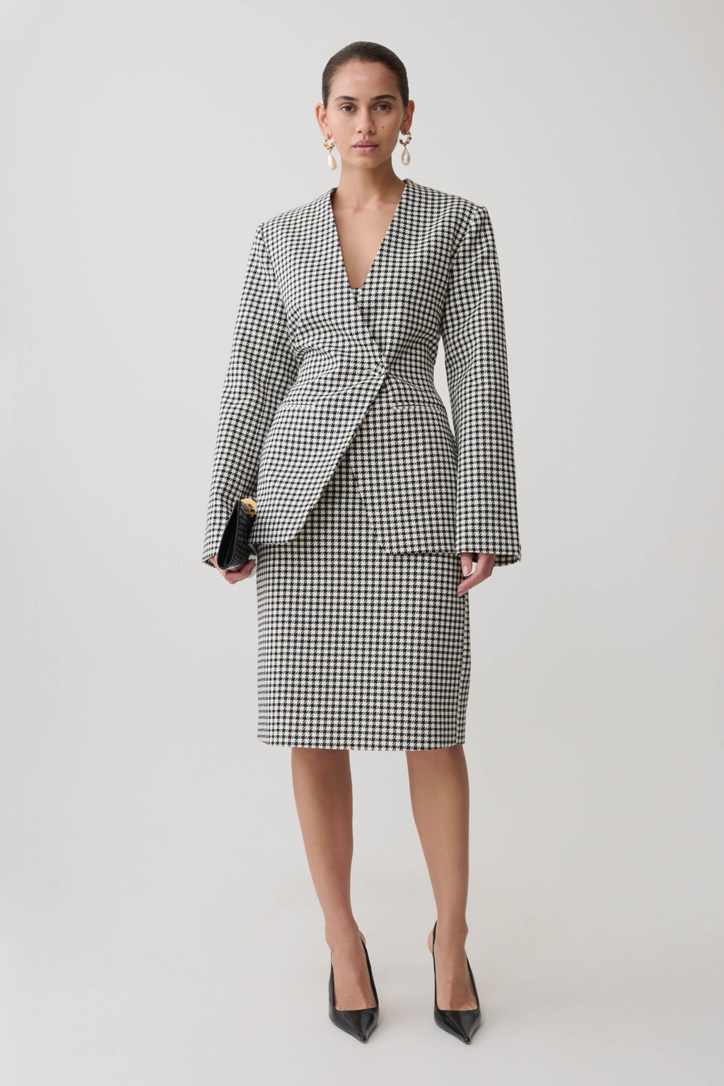 Drop Shoulder Suiting Blazer - Houndstooth