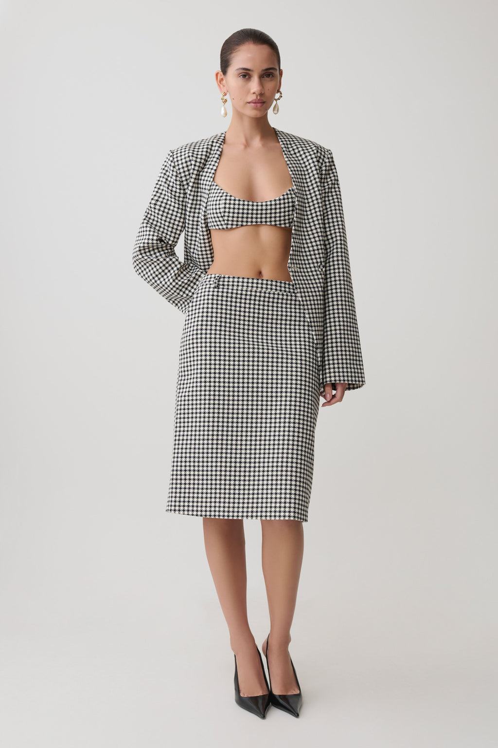 Drop Shoulder Suiting Blazer - Houndstooth