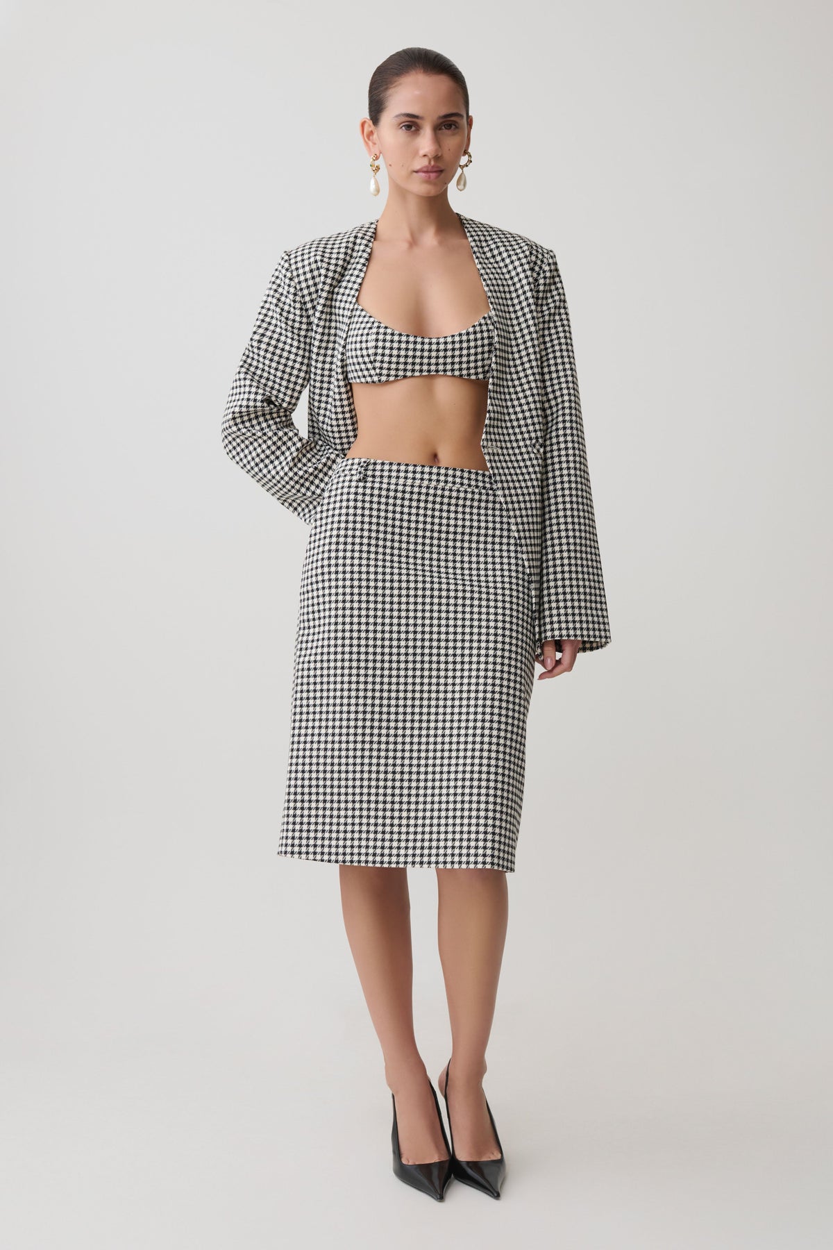 Drop Shoulder Suiting Blazer - Houndstooth