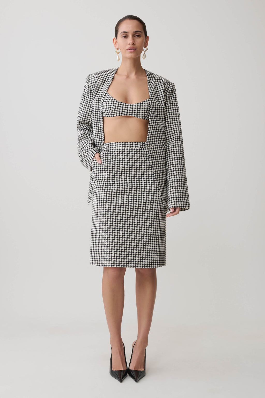 Drop Shoulder Suiting Blazer - Houndstooth