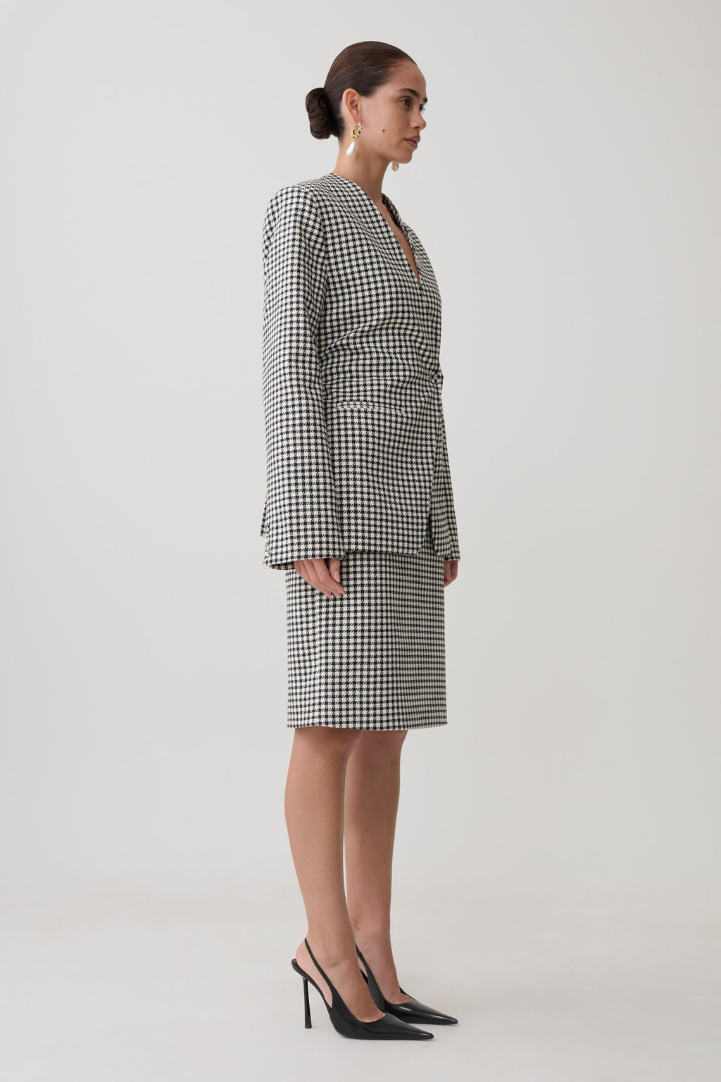 Drop Shoulder Suiting Blazer - Houndstooth