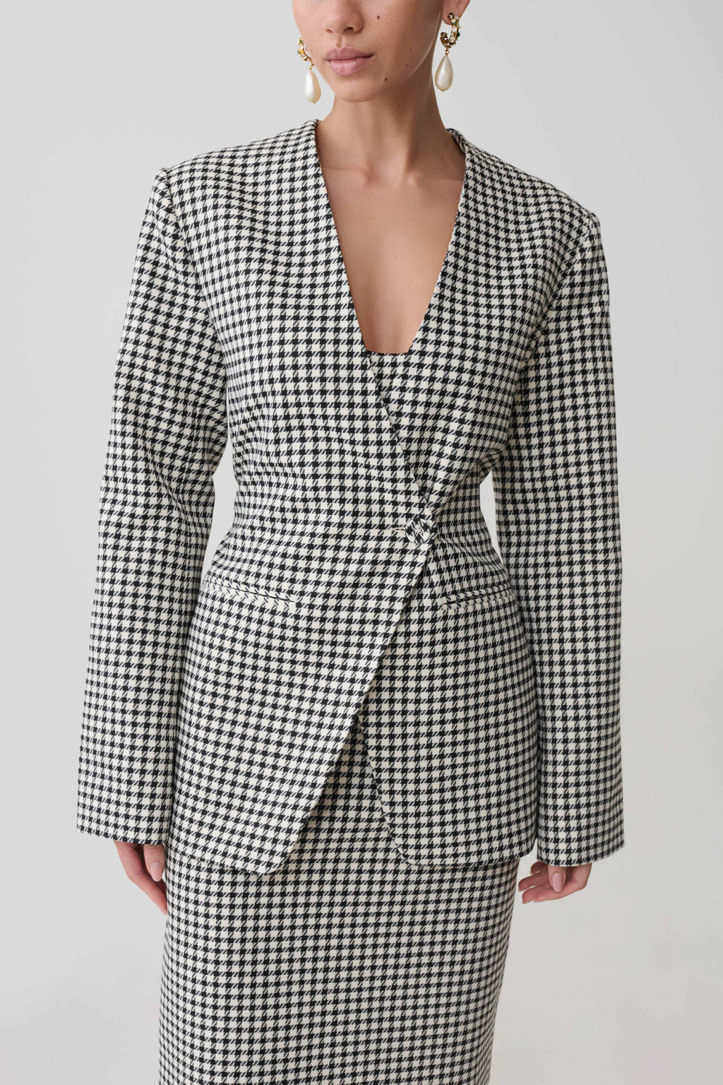 Drop Shoulder Suiting Blazer - Houndstooth