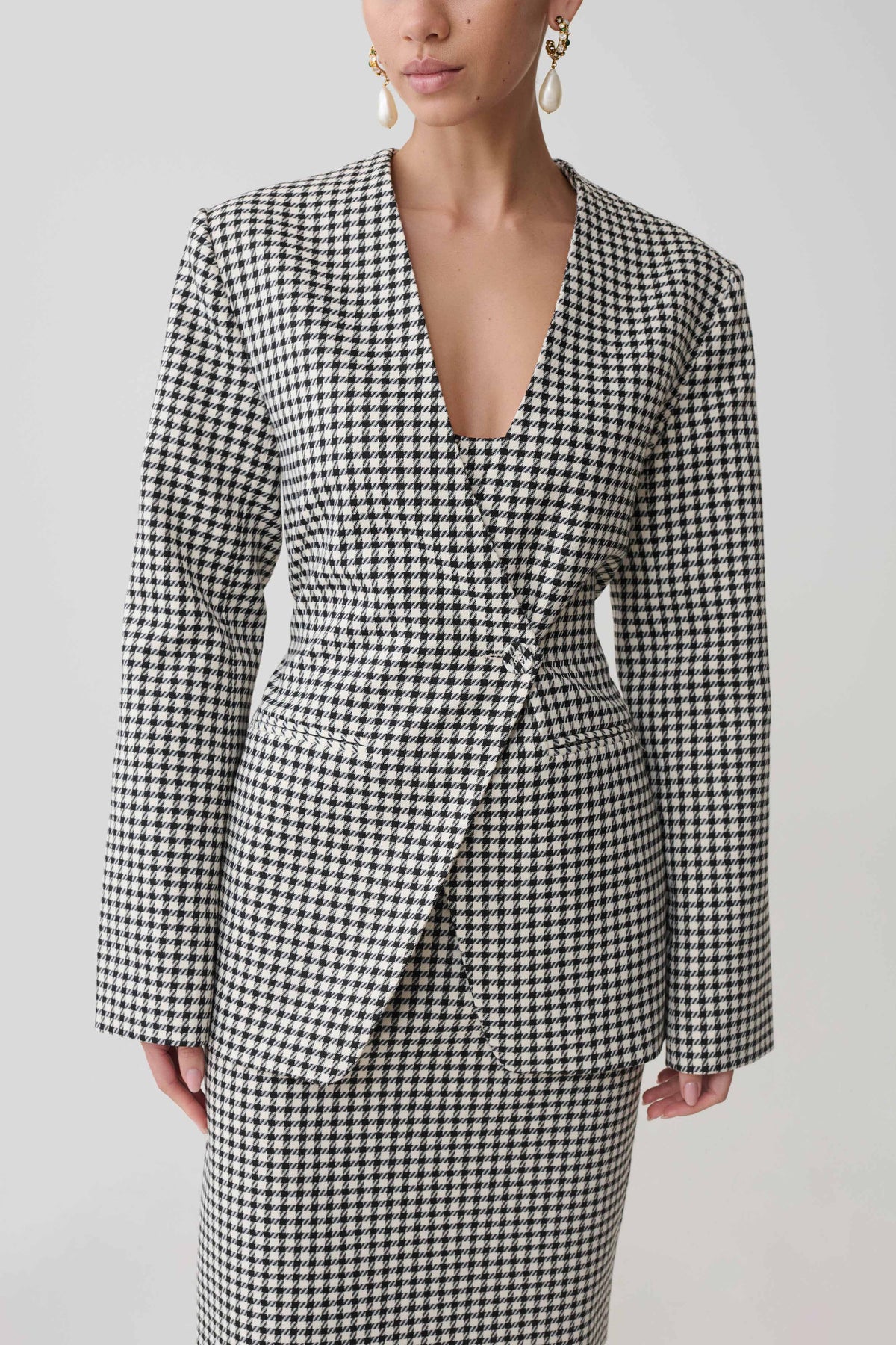 Drop Shoulder Suiting Blazer - Houndstooth