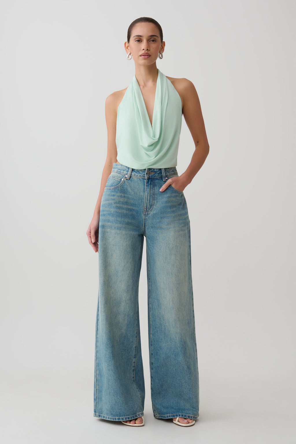 Cowl Front Modal Top - Mint