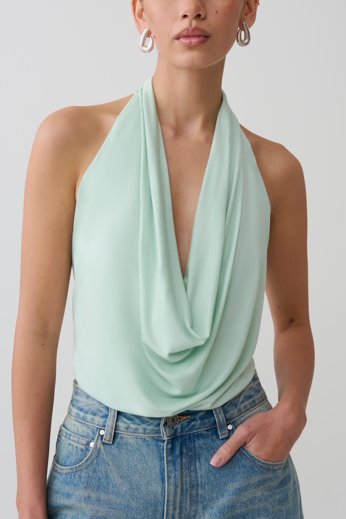 Cowl Front Modal Top - Mint