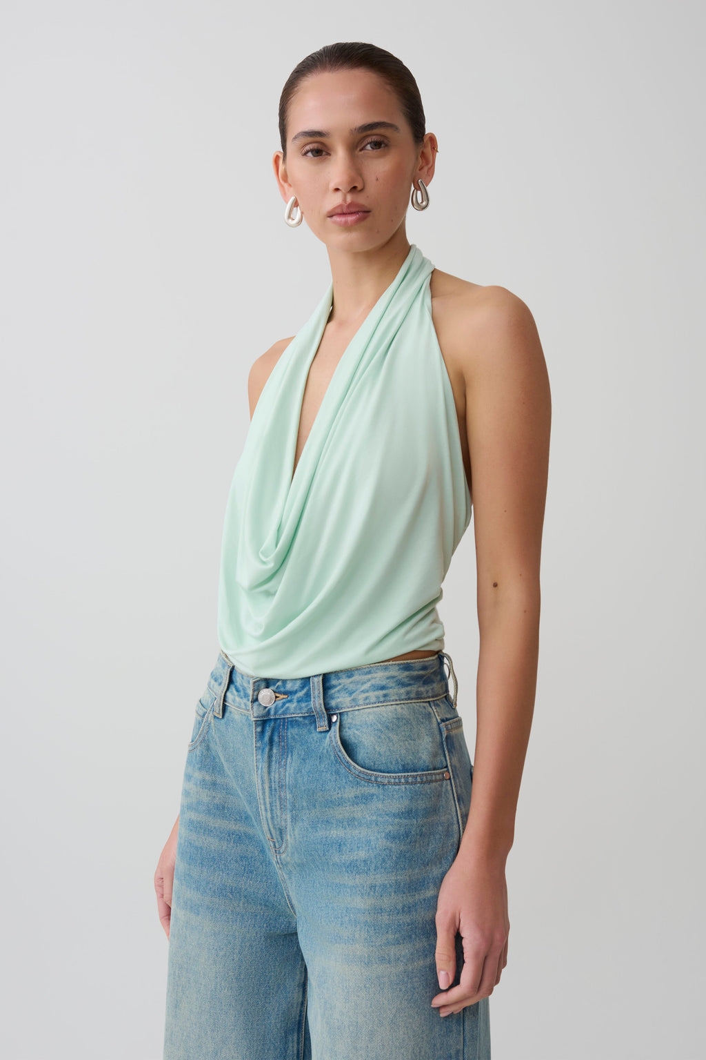 Cowl Front Modal Top - Mint