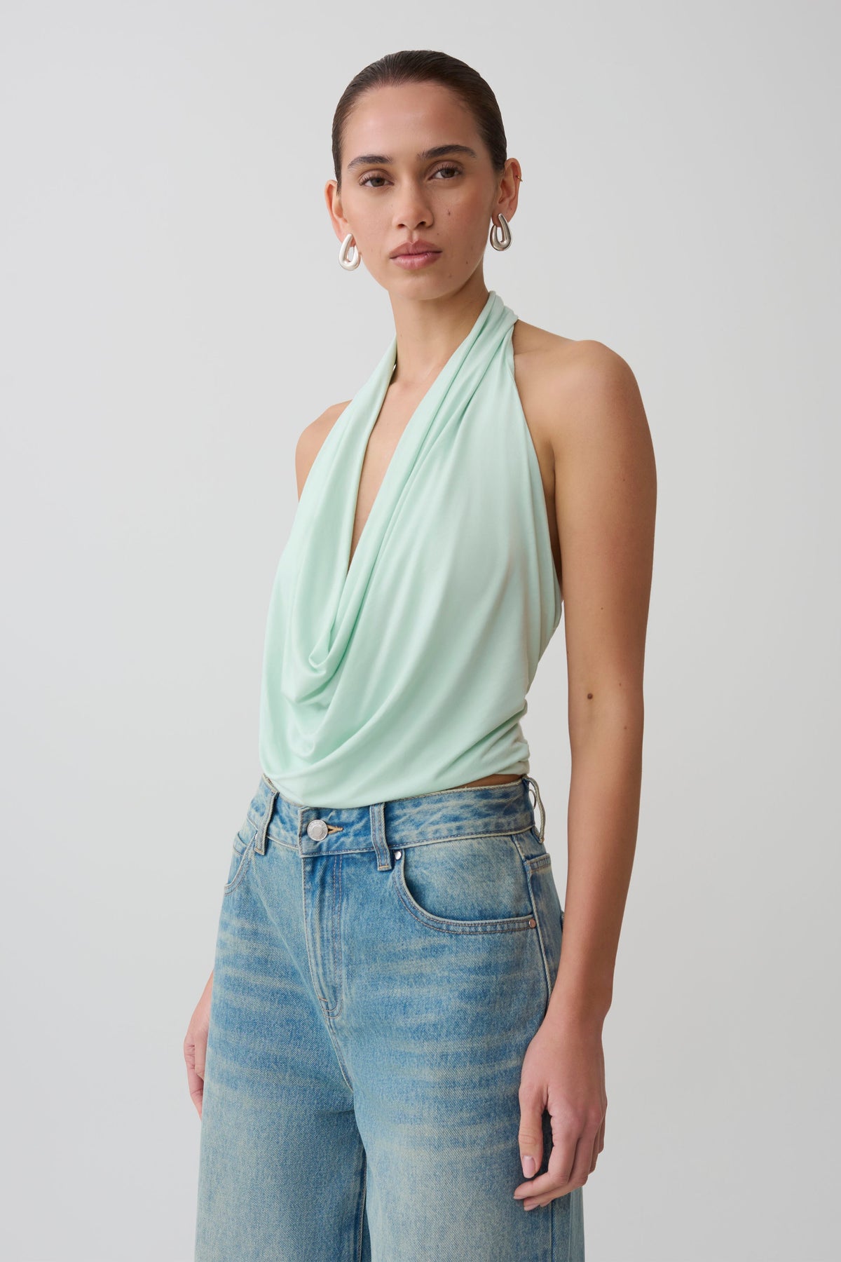 Cowl Front Modal Top - Mint