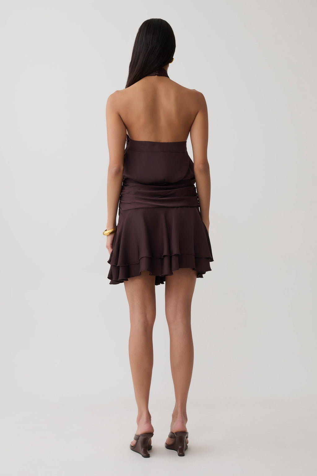Satin Halter Mini Dress - Chocolate