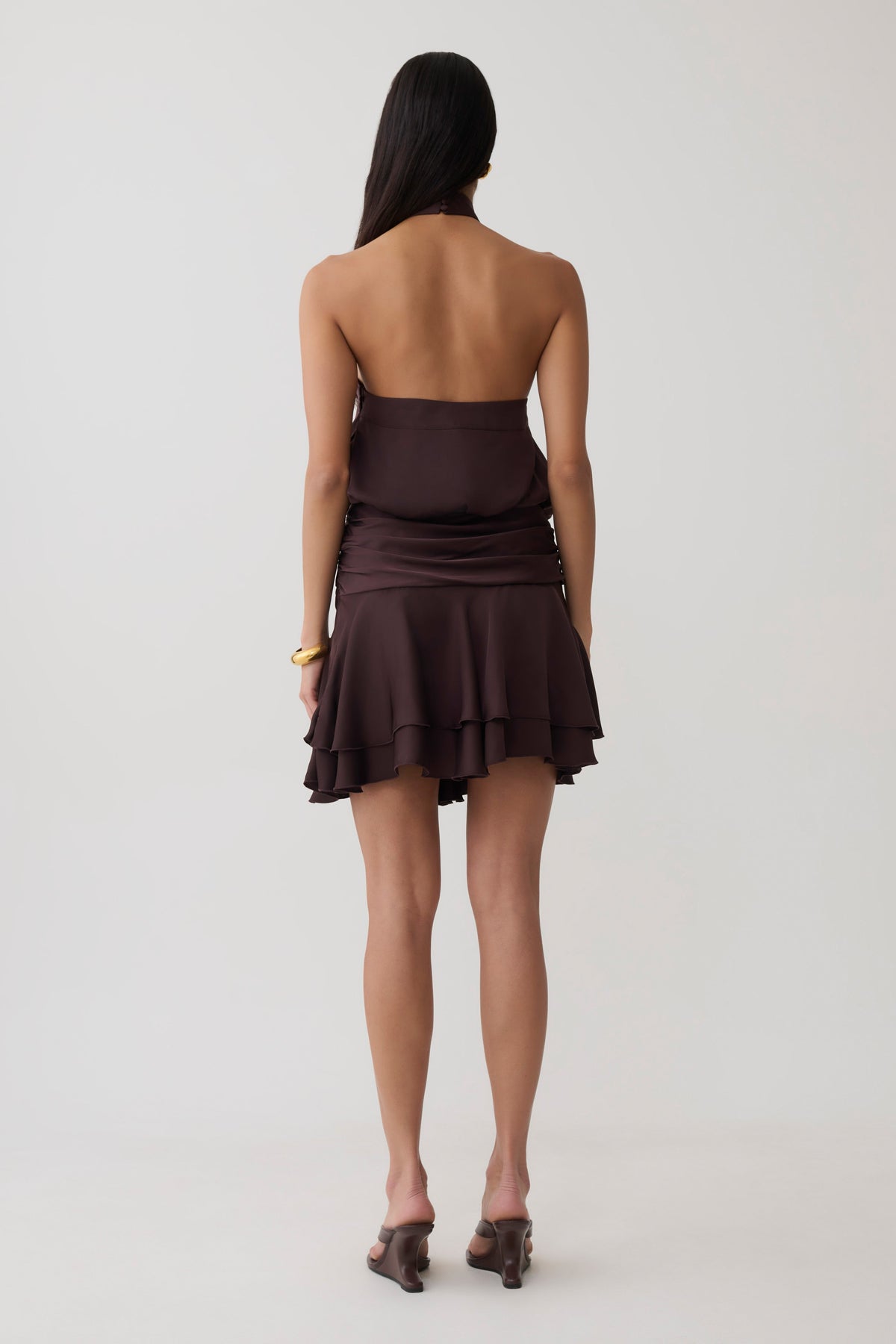 Satin Halter Mini Dress - Chocolate