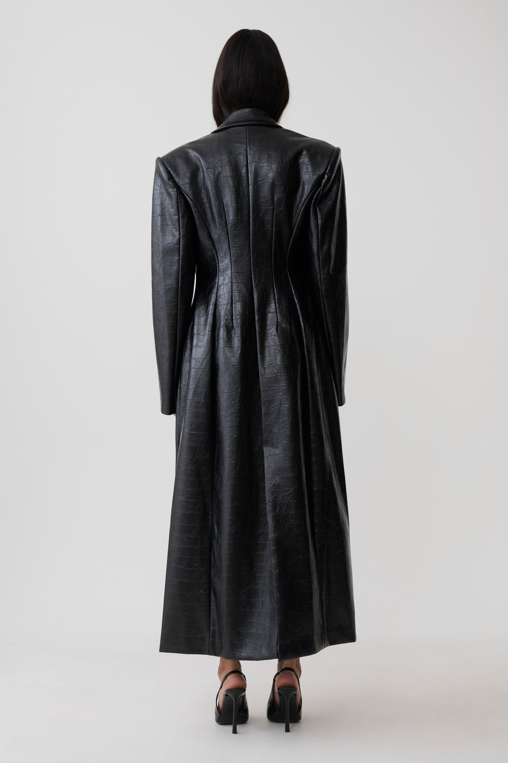 Croc Faux Leather Coat - Black
